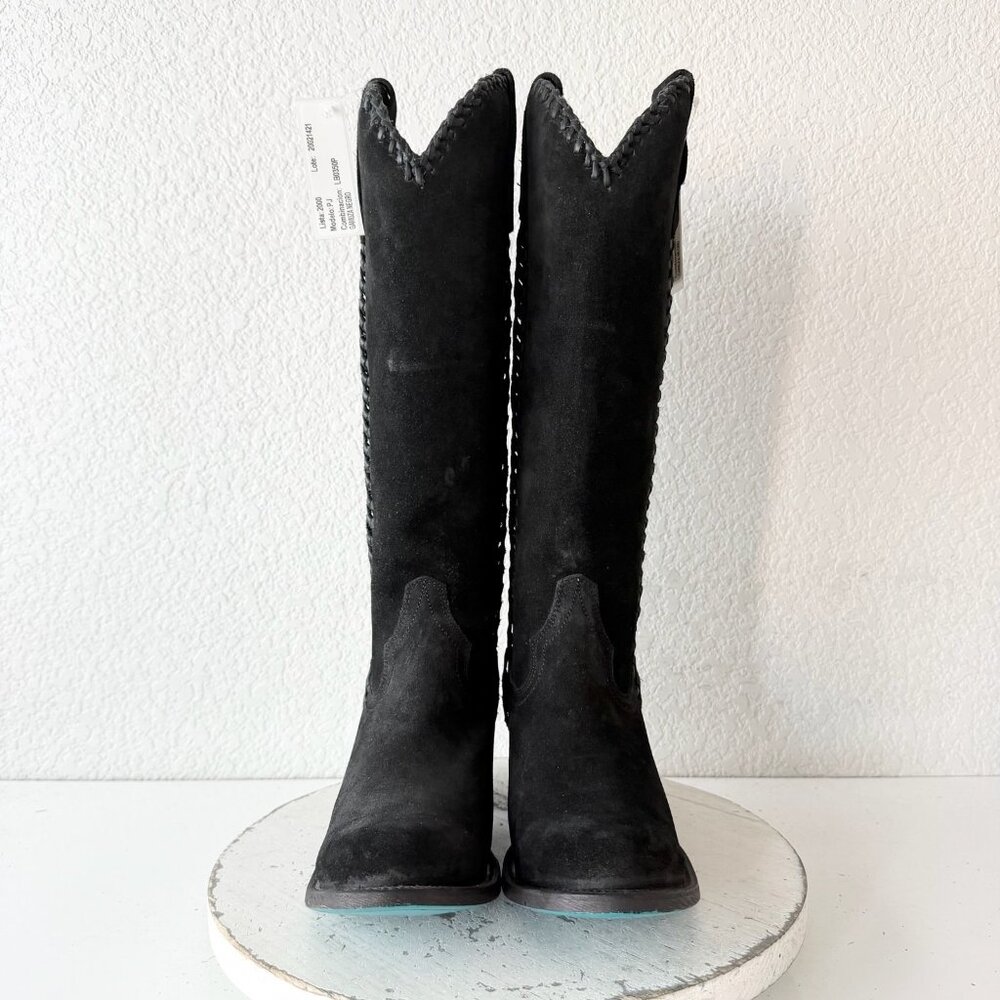Lane PLAIN JANE Womens Cowboy Boots 7.5 Black Suede Western Cowgirl Mid Calf - Picture 5 of 11